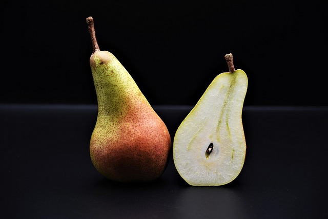 ripe green pears closeup with natural texture